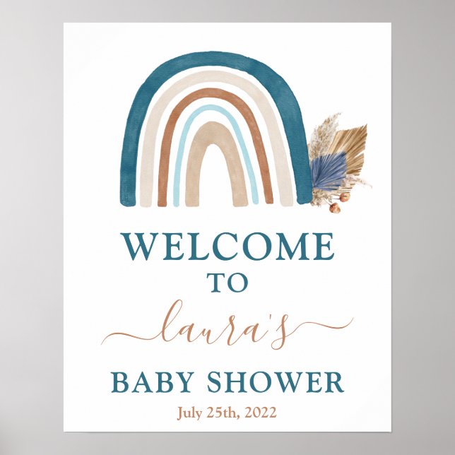 Poster Panneau de bienvenue du Baby shower arc-en-ciel bl (Devant)