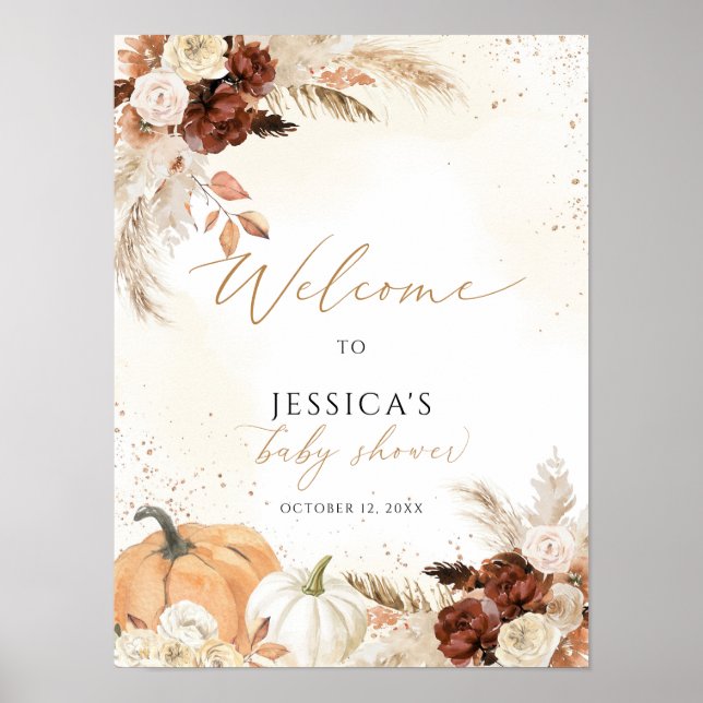 Poster Panneau de bienvenue du baby shower d'automne, pet (Devant)