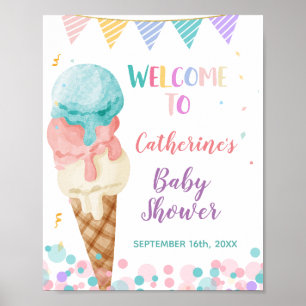 Poster Panneau de bienvenue du Baby shower de crème glacé