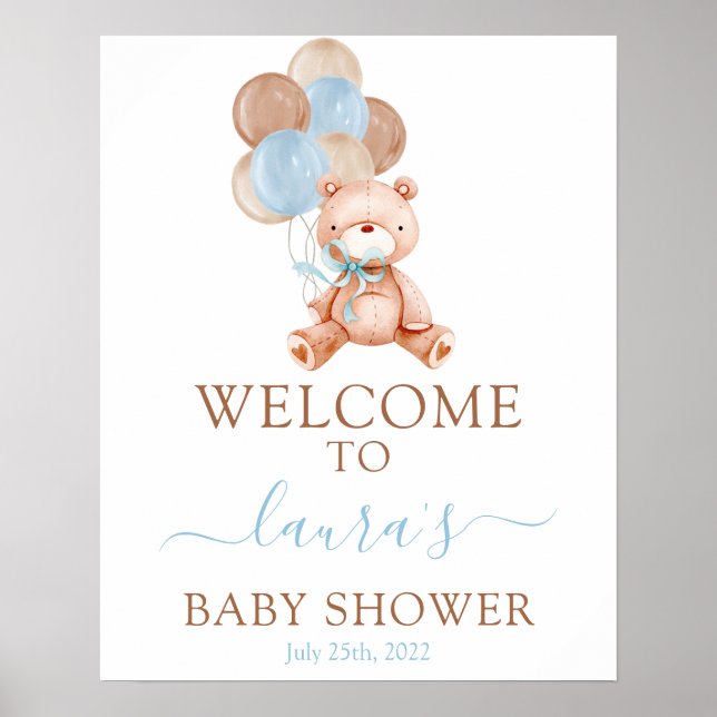 Poster Panneau de bienvenue du Baby shower de l'ours en p (Devant)