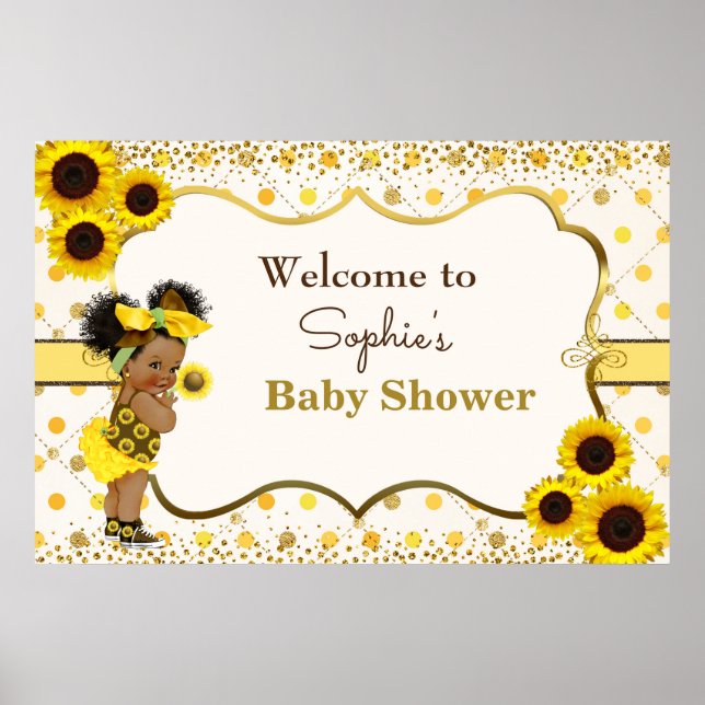 Poster Panneau de bienvenue du baby shower de tournesol (Devant)