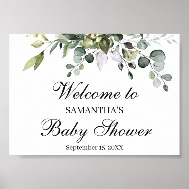 Poster Panneau de bienvenue du Baby shower Eucalyptus (Devant)