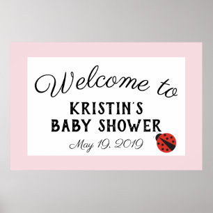 Poster Panneau de bienvenue du baby shower rose Ladybug 3
