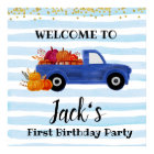 Panneau de bienvenue du camion citrouille bleu