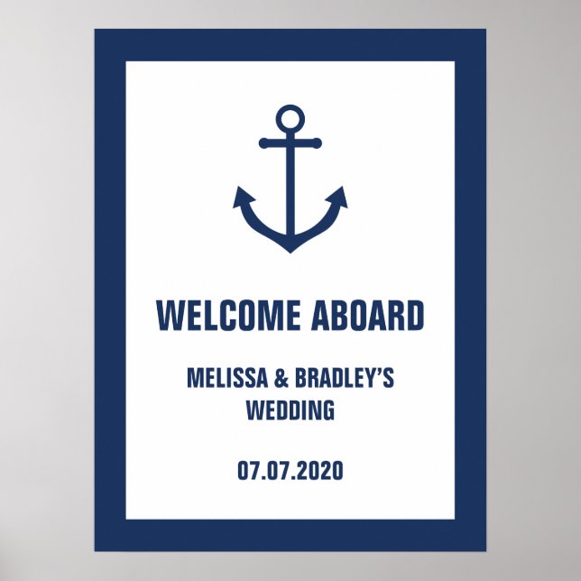 Poster Panneau de bienvenue du Mariage d'Ancres nautiques (Devant)