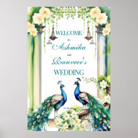 Panneau de bienvenue du mariage indien Peacock jas