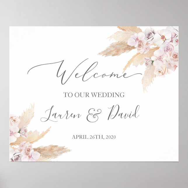 Poster Panneau de bienvenue du mariage Pampas Grass (Devant)