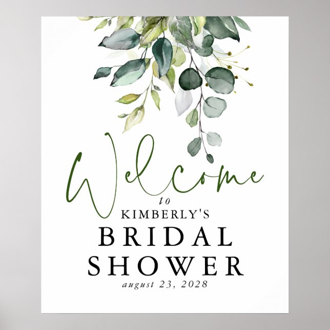 Poster Panneau de bienvenue élégant à la verdure aquarell (Devant)