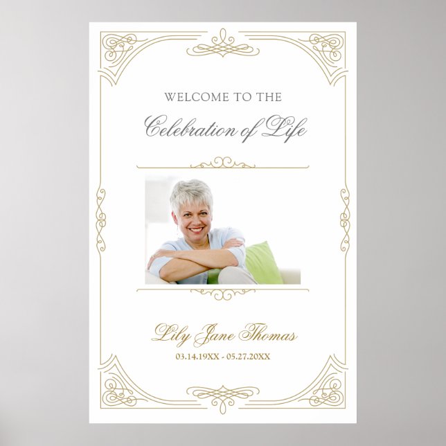 Poster Panneau de bienvenue élégant avec tourbillon doré  (Devant)