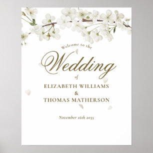 Poster Panneau de bienvenue élégant Fleurs de mariage Fle