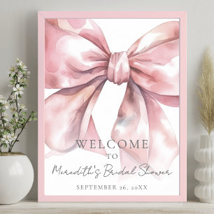 Poster Panneau de Bienvenue Élégant Rose Pâle avec Nœud p