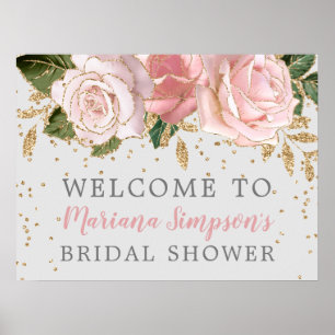 Poster Panneau de bienvenue en aquarelle rose avec paille