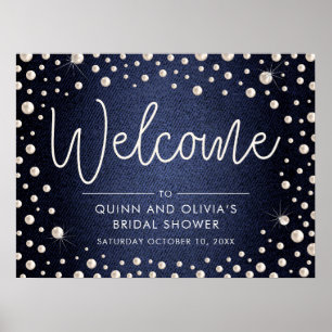 Poster Panneau de bienvenue en denim et perles