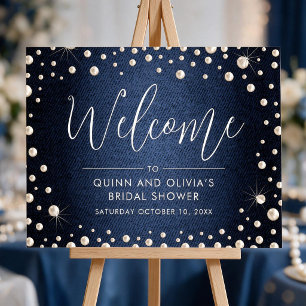 Poster Panneau de bienvenue en denim et perles