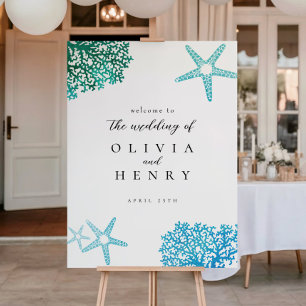 Poster Panneau de bienvenue étoile de mer mariage plage