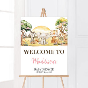 Poster Panneau de bienvenue Fille Fleur Jungle Safari Ani