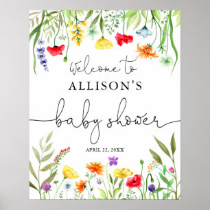 Poster Panneau de bienvenue fleur sauvage coloré baby sho