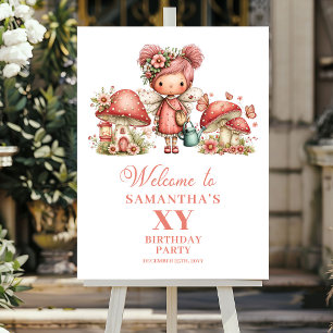 Poster Panneau de bienvenue fleurs roses pour le 1er anni