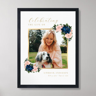 Poster Panneau de bienvenue floral bleu mémorial rose pho
