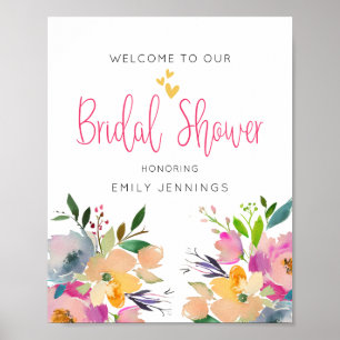 Poster Panneau de bienvenue floral rose jaune pour la fêt