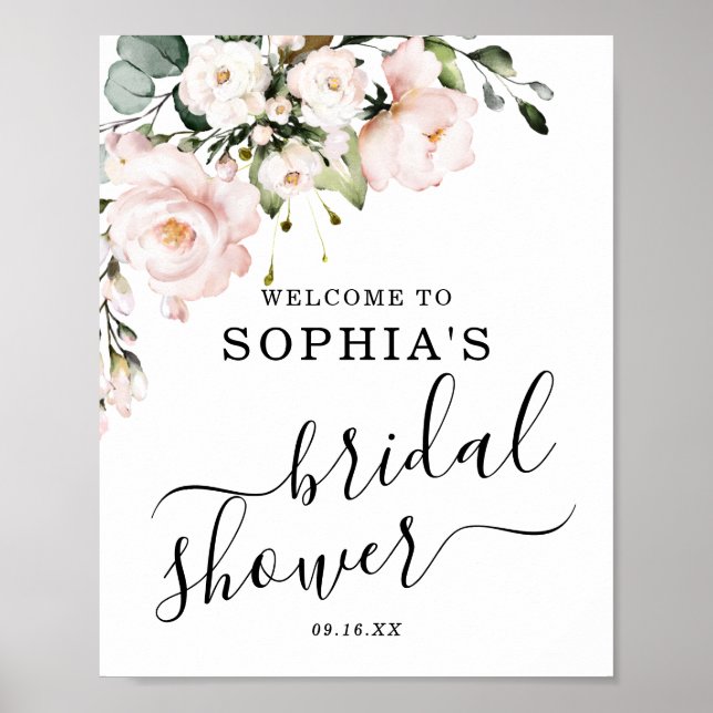 Poster Panneau de bienvenue floral rose rouge mariage (Devant)