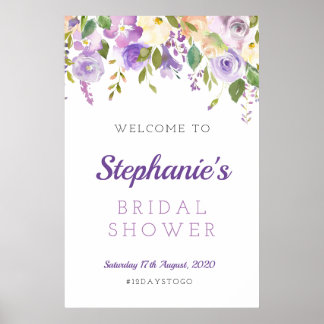 Poster Panneau de bienvenue floral violet, floral violet