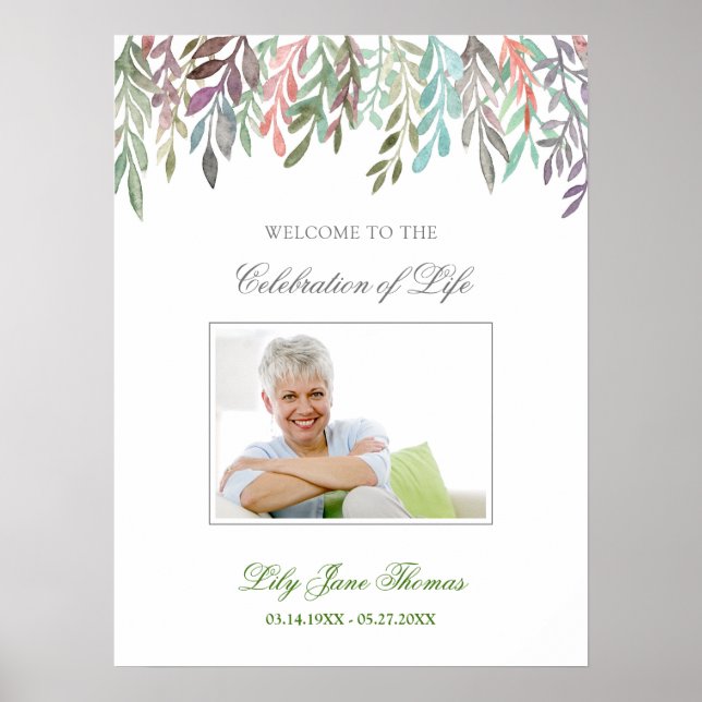 Poster Panneau de bienvenue funéraire à feuillage aquarel (Devant)
