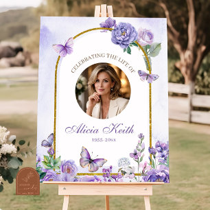 Poster Panneau de bienvenue funéraire floral papillon vio