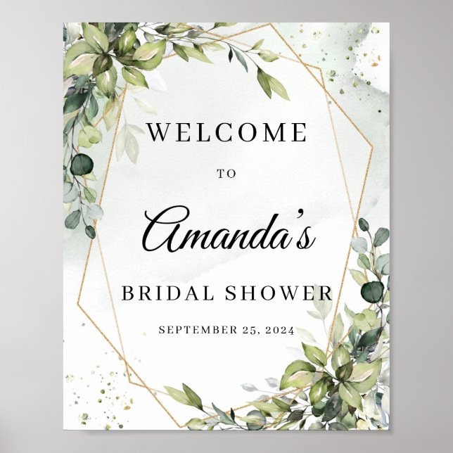 Poster Panneau de bienvenue géométrique doré à feuillage  (Devant)