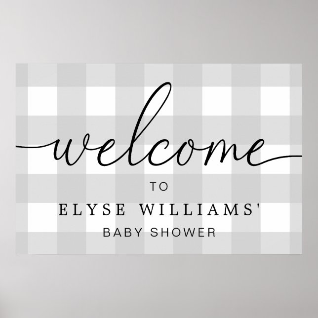 Poster Panneau de bienvenue Gingham Gris Clair (Devant)