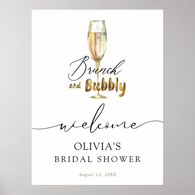 Poster Panneau de bienvenue Gold Brunch et Baby Shower pé (Devant)