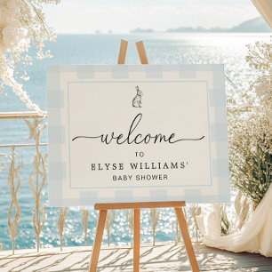 Poster Panneau de bienvenue lapin bleu gingham