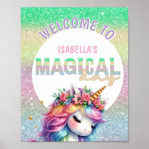 Poster Panneau de bienvenue licorne magique arc-en-ciel p