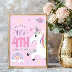 Poster Panneau de bienvenue licorne rose pour filles