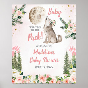 Poster Panneau de bienvenue Loup de la forêt lunaire flor