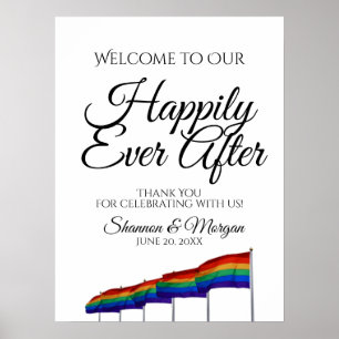 Poster Panneau de bienvenue Mariage Arc-en-ciel Fierté Ga