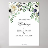 Panneau de bienvenue mariage blanc fleuri