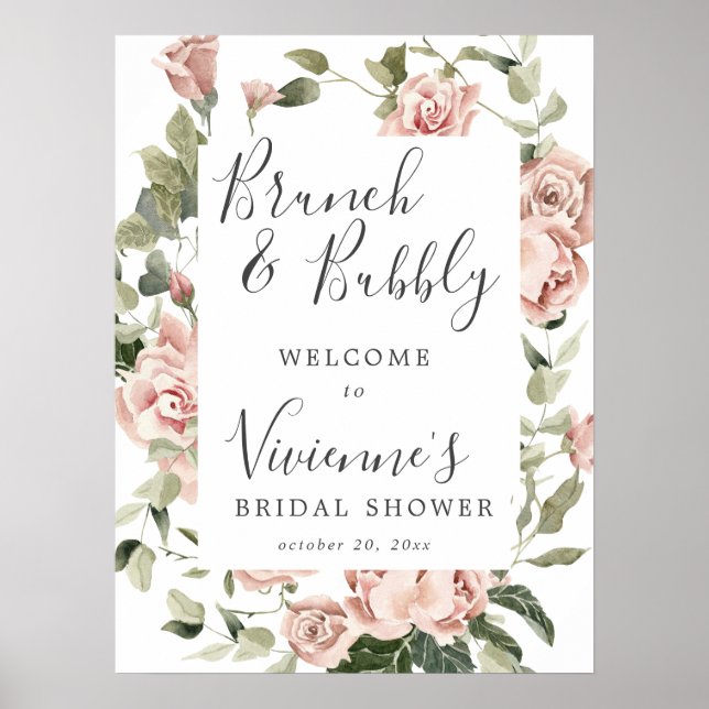 Poster Panneau de bienvenue mariage bulleuse rose floral  (Devant)