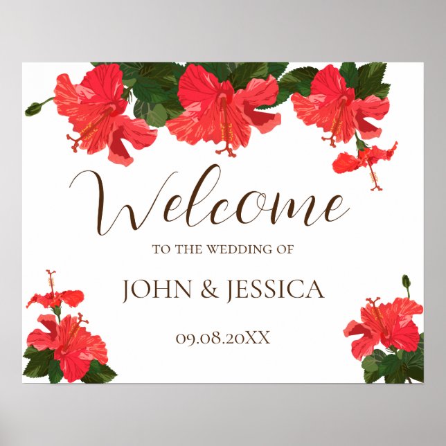 Poster Panneau de bienvenue mariage de fleurs d'hibiscus  (Devant)