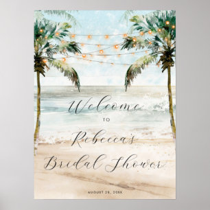 Poster panneau de bienvenue mariage de plage palmiers tro
