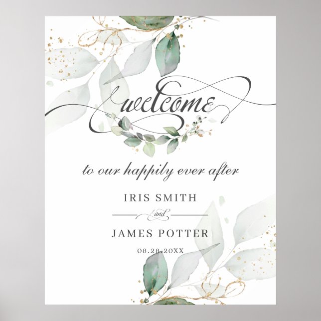 Poster Panneau de Bienvenue Mariage Feuilles de Verdure R (Devant)
