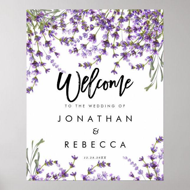 Poster panneau de bienvenue mariage lavande verdure (Devant)