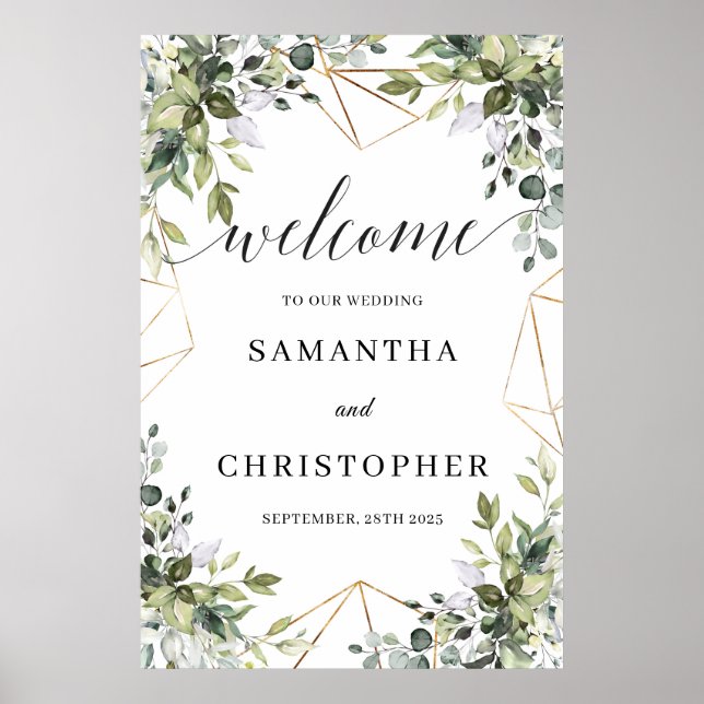 Poster Panneau de bienvenue mariage verdoyant (Devant)