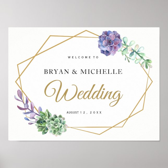 Poster Panneau de bienvenue mariage violet et or (Devant)