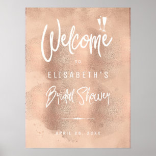 Poster Panneau de bienvenue parties scintillant rose en o