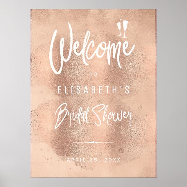 Poster Panneau de bienvenue parties scintillant rose en o (Devant)
