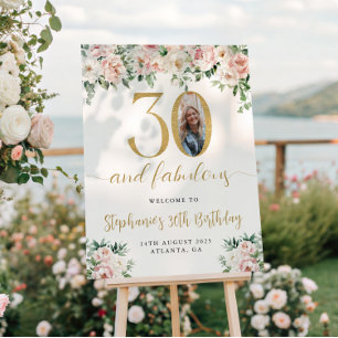 Poster Panneau de bienvenue pour 30 ans avec photo floral