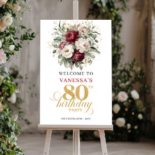 Poster Panneau de bienvenue pour 80e anniversaire Floral