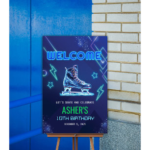 Poster Panneau de bienvenue pour anniversaire de patinage