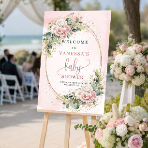 Poster Panneau de bienvenue pour baby shower avec fleurs